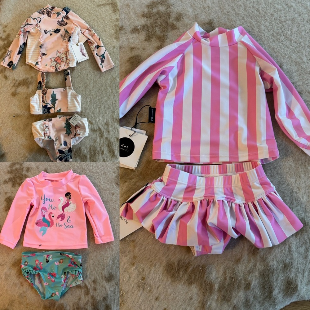 NWT Baby girl 7 piece swim rashguard bikini bundle 6-12m